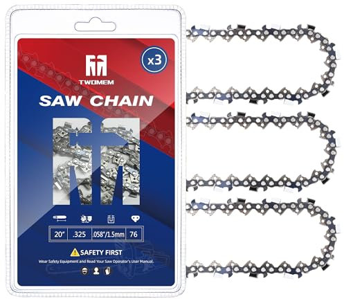 Cadena de motosierra de 20 pulgadas, paso de 0.325 pulgadas, calibre 0.58 pulgadas, 76 eslabones de transmisión para Blue Max 53543, 8901, 8902 (3 cadenas)
