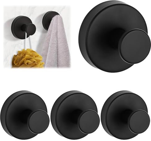 Scettar Black Stainless Steel Vacuum Cup (1) 4 Pezzi Ganci A Ventosa Con Forte Ventosa Ganci Per Asciugamani, Accappatoio Doccia In Acciaio Inossidabile, Adatto Per Bagno, Cucina, Ufficio (Nero)