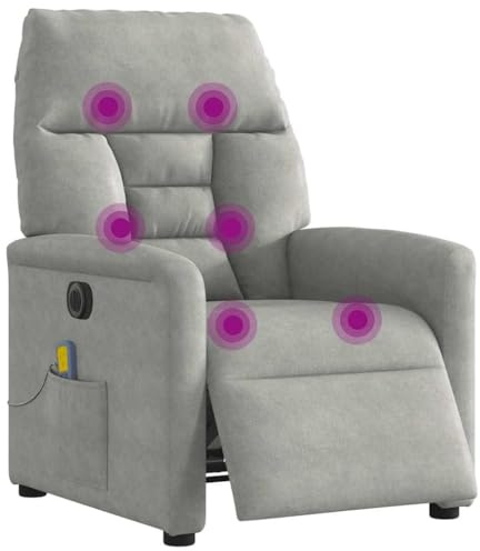 vidaXL Massagesessel Elektrisch Hellgrau Mikrofasergewebe, Massagestuhl, Sessel, Relaxsessel, Massagesessel, Sessel mit Massagefunktion