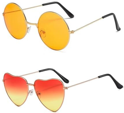 HDGSAFD 1 Stück Runde Brille Und 1 Stück Herzbrille, Retro-Metallbrille, Kreative Mode-Sonnenbrille, Bekleidungszubehör