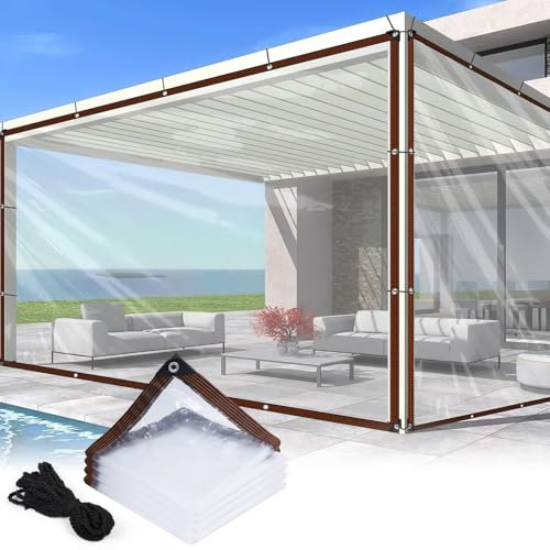 Adiwo Lona Impermeable con Ojales de 2 x 2 m, Lona Transparente para Exteriores, para Muebles de jardín, balcón, Cortavientos, Resistente al Aire, para Exteriores