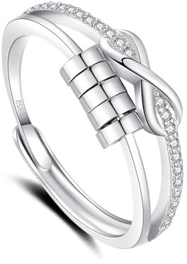 Glintara 925 Sterling Silber Anti-Stress Ring mit Perlen, Unendlichkeit Spinner Fidget Ring mit Zirkon, Unisex Stressring gegen Angst