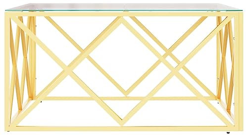 HEFZGDB Couchtisch 80x80x40 cm Edelstahl und Glas Coutchtisch Stubentisch Couch Tisch Wohnzimmer Kleiner Beistelltisch für Café Wohnzimmer Garten Balkon