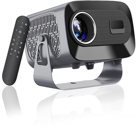 HKOORLAMULS 360°Portable Video Projector for Bedroom with WiFi 6 and BT 5.2, 4K Rotatable Stand Home Theatre Support TV Stick/USB/DVD/Game/Phone/, Android TV, Auto Keystone, 4000+Apps