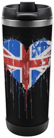 United Kingdom UK Flag Heart Funny Travel Mug Stainless Steel Insulated Tumbler Coffee Cup with Lid for Women Men 13 OZ