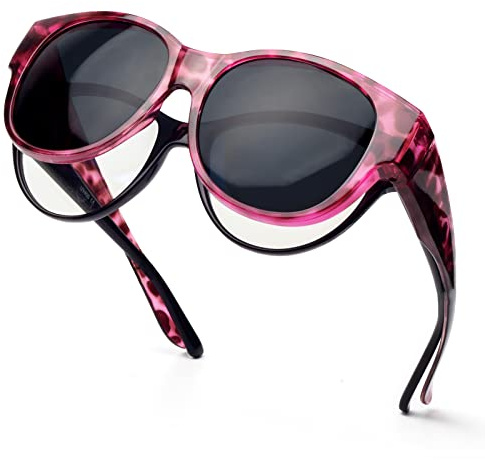 Face Shadow Polarisiert Überzieh Sonnenbrille über Normale Brille UV400 | Übergroß Überbrille für Brillenträger, für Damen Herren Unisex, Ultra Leicht für Fahren, Radfahren, Sport und Freizeit，Rund