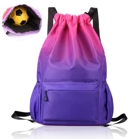 CEWROM Turnbeutel Sportbeutel Damen Jungen, Sportrucksack Kinder, Wasserdichter Oxford-Rucksack mit großem Fassungsvermögen für Reisen, Freizeit, Arbeit, Sport (Lila)