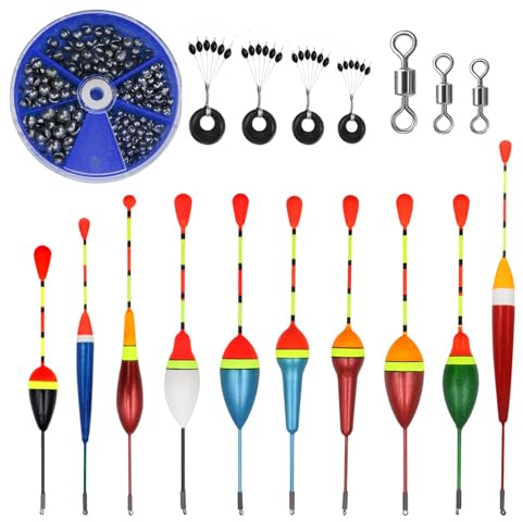 CONNECTION 10 Pezzi Galleggianti da Pesca 205 Pezzi Pesca Piombo Shots 4 Pezzi Stopper Galleggiante Pesca 3 Pezzi Girelle da Pesca Accessori Pesca per Dolce Acqua Salata Fiumi Laghi Stagni Oceanica
