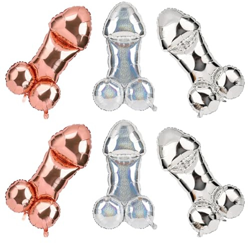 BestoFun 6er Set Folienballons Junggesellinnenabschied Lustige Penis Ballons für Brautdusch Verlobungsfeier Dekorationen（Laserfarbe Roségold Silber）