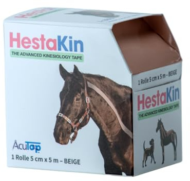 HestaKin Kinesiologie Tape Tiertherapie – extra stark haftend, wasserabweisend, hochelastisch, speziell für Tiere & Pferde entwickelt, optimal für physiotherapeutische Anwendungen (Beige)