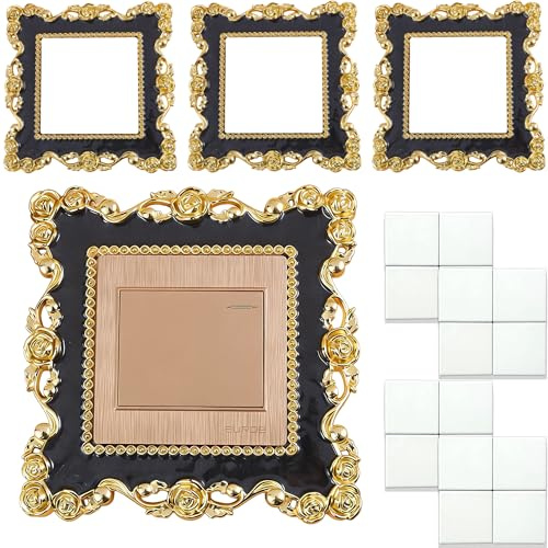 DWUENT Light Switch Surround, Light Switch Cover Plates, Light Switch Covers, 4Pcs Golden & Black Switch Plates, 8.6x8.6cm Plastic Wall Switch Covers for Living Room, Office, Home Decor