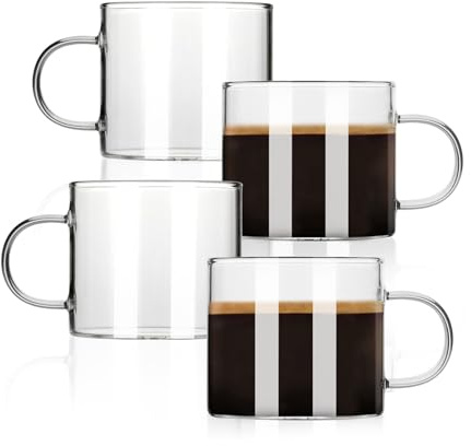 BOILMERIT Espresso Cups Set of 4, 5 oz Small Shot Glasses with Handle, Clear Demitasse Mugs for Double Espresso or Tea, Coffee Machine Accessories