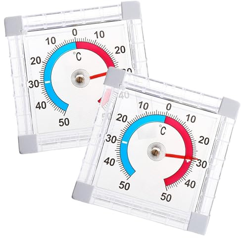 2 termometri autoadesivi per finestre, per esterni, + – 50 °C, resistenti alle intemperie, per esterni, autoadesivi, resistenti alle intemperie, analogici per giardino, adatti per interni ed esterni