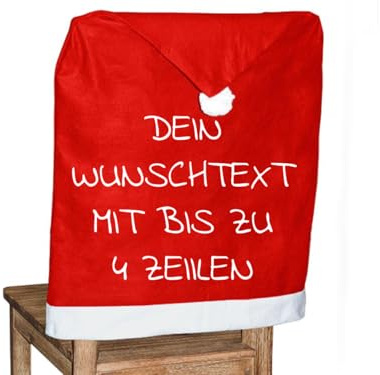 Santa Magix Stuhlhusse Stuhldeko Personalisierte Weihnachtsstuhlhusse - Stuhlbezug mit Wunschtext bis zu 4 Zeilen - Festliche Stuhldekoration für Weihnachten