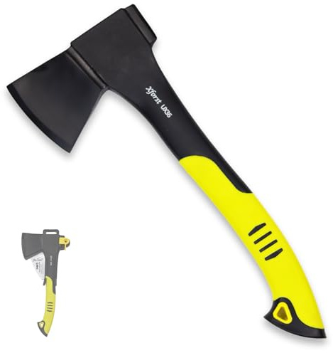Xforst Hache de Camping UX36 – Hache Robuste en Acier au Carbone avec Manche en Fibre de Verre 36 cm | Inclut Étui de Transport | Idéale pour Le Camping, l’Outdoor et Le Survival