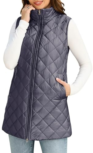 Yuson Girl Gilet Donna Senza Maniche Leggero Gilet Trapuntato di Mezza Stagione Primavera Autunno Collo Alto Smanicato Casual Waistcoat Cerniera con Tasche