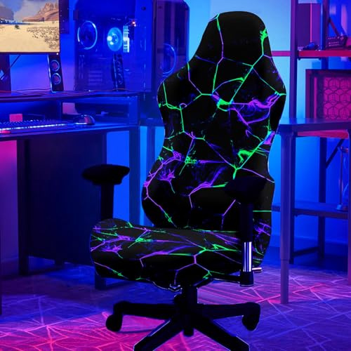 Simpkeely Schwarzlicht Gaming-Stuhlbezug – UV-reaktiver Neon-Knistern E-Sport-Stuhl-Überzug, im Dunkeln leuchtender, elastischer & waschbarer Schutzbezug für Gaming- und Bürostühle