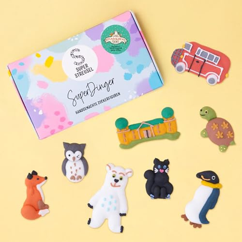 Super Streusel SuperDinger SchuleDerMagischenTiere - Zuckerfiguren (25g) | Handgemachte Waldtier Zuckerfiguren, essbare Tortendeko für Kindergeburtstag & Einschulung