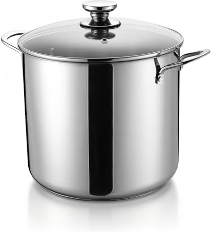 HaWare Stock Pot, 16L Large Tri-Ply Bottom Stainless Steel Soup Pot-24cm | Cooking Stockpot for Induction/Electric/Gas/Ceramic, Visible Lid, 18/10, Healthy & Non Toxic, Easy Clean