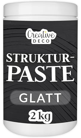 Creative Deco Strukturpaste Glatt 2 kg | Schwarze Spachtelmasse | für Acrylmalerei | Modellierpaste für Kunstprojekte Acrylfarbe DIY 3D-Effekte Texturen Einfach mit Palettenmesser aufzutragen