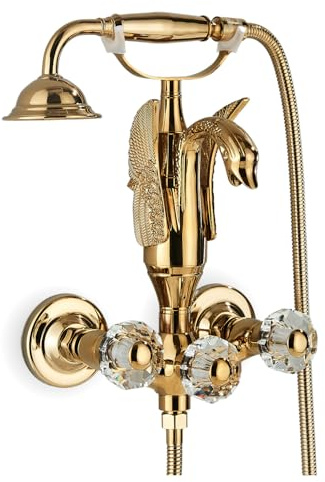 Wand-Badearmatur mit Schwenkauslauf, Badewannenarmatur mit Handbrause und Brauseschlauch 150 cm, Einhandmischer Badewanne, Messing-Wannenfüllarmatur mit Keramikkartusche