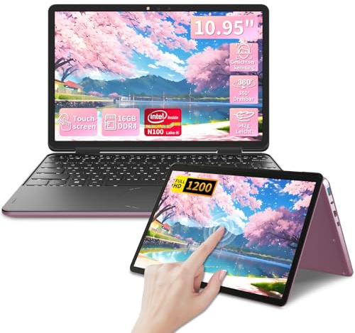 LONGEVINCE Mini computer portatile 2-in-1 da 10,95 con touchscreen,rotazione a 360°laptop,Celeron N100, 1920x1200,16GB DDR4, layout tastiera italiana,BT5.0 Win11pro,notebook(Oro rosa, 16+512G SSD)