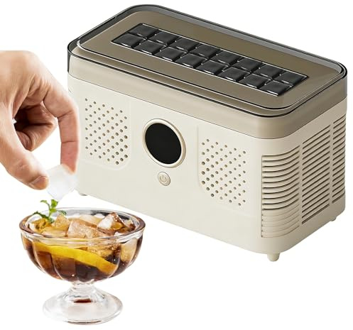 Tragbare Eiswürfelmaschine, 16 Eiswürfel Tisch Eisbereiter, Schnell in 15–20 Min, Hohl- & Volleis wählbar, 12V/220V für Auto & Zuhause, Kompakte Eismaschine für Reisen, Camping & Partys