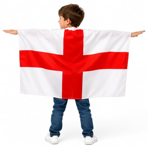 England Flag Cape For Kids 3ft x 2ft - St George's Cross Superhero Cape - English Flag Capes for World Cup 2026, Football Matches, St George's Day, Rugby, Fancy Dress Costume Party Euro Celebration