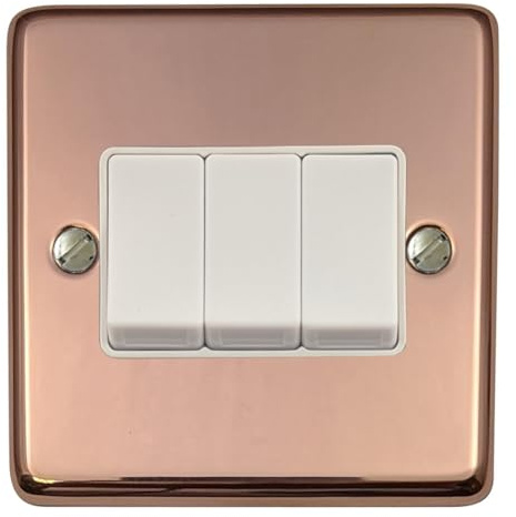 Contour Copper Light Switch (3 Gang/White Switch) - CBC3W