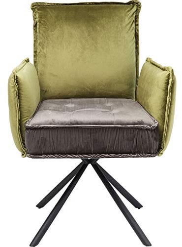 Kare Design Drehstuhl Chelsea, Grün, Drehstuhl, Armlehnstuhl,Samtoptik, Stahlfüße, drehbar, 90x65x60 cm (H/B/T)