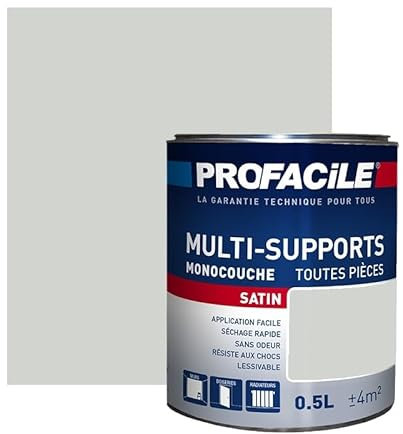 PROFACILE Peinture intérieure multi-supports, satin, murs, plafonds, boiseries, radiateurs, sans odeur, plusieurs teintes 0.5 litre