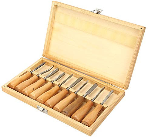 10 Stücke Holz Schneidwerkzeug, hohe Härte Holzgriff Carving Schaber Meißel Kit Set Holzbearbeitung Handwerkzeug