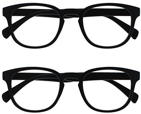 OPULIZE Pop Lesebrille 2er Pack Keck Rund Matt Rahmen Federscharniere Kratzfest Schwarz Herren Damen RR2-1 +3.00