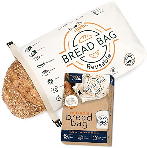 Think4Earth® – Cotton Linen Bread Bag Organic - Reusable Bags for Homemade Loaf Gift Giving - Bread Container for Large Sourdough Loafs – Countertop Cloth Storage and Transport Solution.