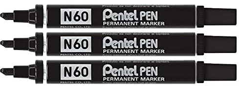 Pentel Set of 3 Permanent Markers N60 Chisel Tip Black
