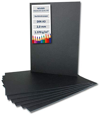 Lot de 5 cartons de reliure, format A3, en noir, épaisseur : 2 mm, grammage : 1 370 g/m².