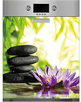 Oedim Vinilo para Lavavajillas Piedras Negras y Flor de Loto Zen | Varias Medidas 65x75cm | Adhesivo Resistente y de Fácil Aplicación | Pegatina Adhesiva Decorativa de Diseño Profesional