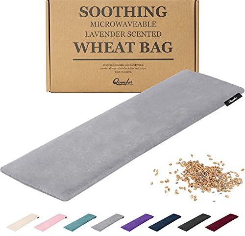 Qomfor Wheat Bag Microwavable - Moldable Microwavable Heat Pad (48 x 15 cm) - Fleece, Wheat Filled Microwave Heat Pack - Neck, Shoulder, Back Pain Relief - Reusable & Flexible Heat Pad (Dark Grey)