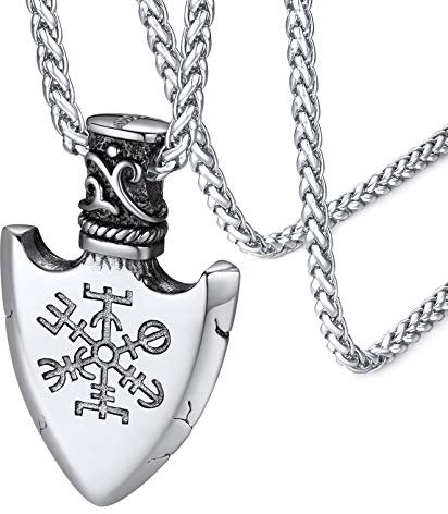 FaithHeart Viking Kompass Schild Anhänger Herren skandinavischer Kompass Anhänger mit 55cm+5cm Kette für Damen und Herren