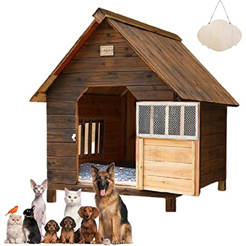 Caseta de Madera para Perros y Gatos Grandes Exterior Impermeable con Puerta (99*92*95cm)