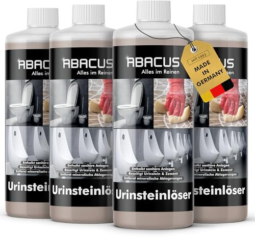 SONDERANGEBOT: ABACUS® Urinsteinlöser | extrem starker Urinsteinentferner | WC Spezialreiniger | Urinal-Reiniger | Kalklöser | Kalkentferner | Urinlöser | Urinentferner – 4x 1000 ml (7695.4)