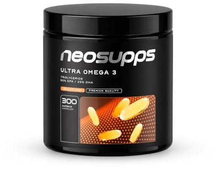 Neosupps Ultra Omega 3, 300 Kapseln hochdosiertes Fischöl mit 500mg EPA & 250mg DHA, Triglycerid-Form für hohe Bioverfügbarkeit, unterstützt Herz, Gehirn, Augen, Gelenke & Haut, 150 Tagesportionen