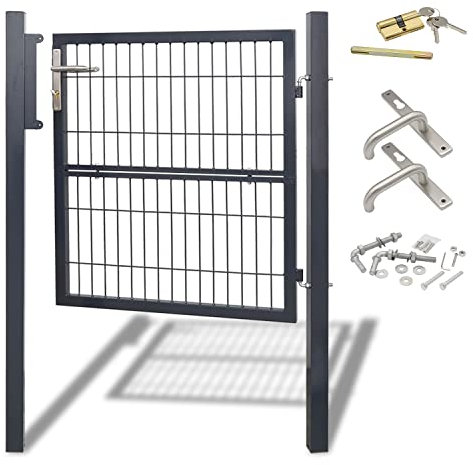 Randaco Portillon de Jardin, 100x100cm Portillon en acier galvanisé, Portail de clôture, Porte de clôture avec Serrure, poignée et 3 Clés, Anthracite