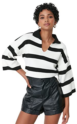 Trendyol Damen Woman Regular Standard Crew Neck Knitwear Blouse Hemd, Black, M