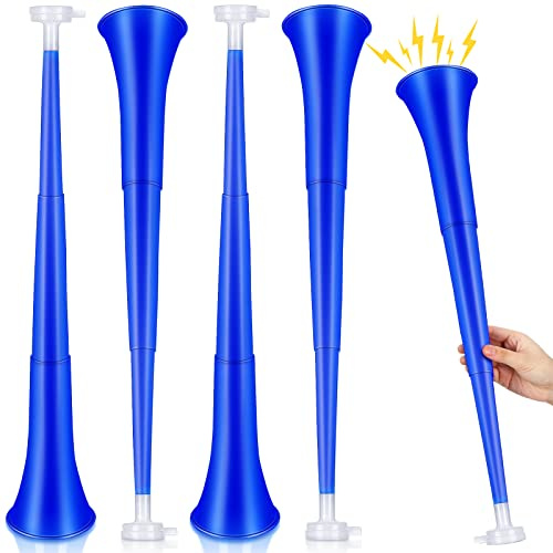 Trompeta de plástico plegable azul de 24 pulgadas, trompeta de plástico Vuvuzela, bocina de soplado para eventos deportivos, juegos de graduación, suministros de fiesta, accesorios para recuerdos