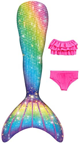 NAITOKE Meerjungfrauenschwanz mit Bikini für Mädchen,3pcohne Monoflosse,XSXST,130