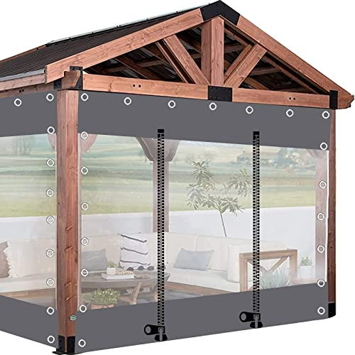Rideau De Bâche Transparent Extérieur,Panneaux Latéraux De Bâche Claire Imperméable,Avec Portes À Fermeture Éclair,Rideaux De Pluie en Pvc,Pour Pergolas,Porches,Carports,L×H-4×2.3m(13.1*7.5m)