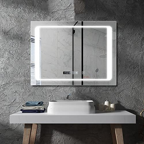 ENERJ LED Illuminated Bathroom Mirror 800 x 600mm with Bluetooth Speaker, Heated Demister & Touch Control, 3-Colour CCT Change, IP44 Waterproof, Copper-Free Silver Glass Sconce Mirror