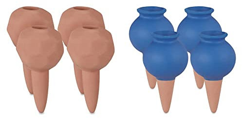 Relaxdays Cône d’arrosage Argile, Lot de 4, Goutte à Goutte, Ø 6cm & Cône d’arrosage, Set de 4, Goutte à Goutte pour Plantes d’intérieurs et jardinières, Globe d’Irrigation, Bleu