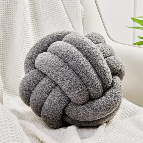 Uvvyui Coussin Rond en Peluche noué à la Main, pour décoration de la Maison, 21,6 cm, Gris foncé